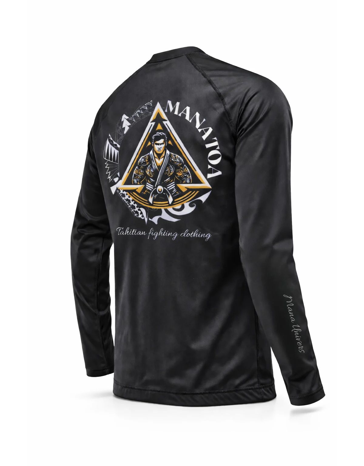 Rashguard JJB MANA TOA à manches longues noir, vue de dos avec design polynésien